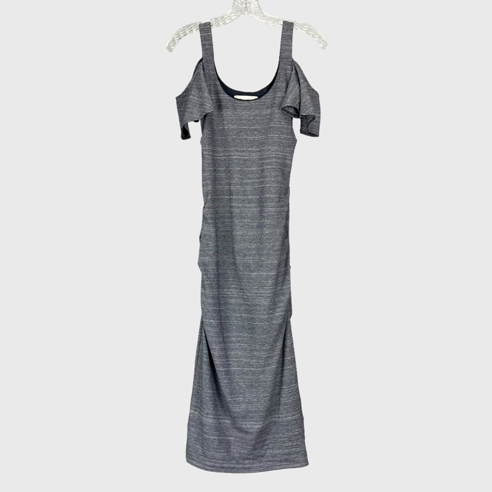 Nicole Miller Artelier Womens Blue Midi Dress Cold Shoulder Bodycon size XS